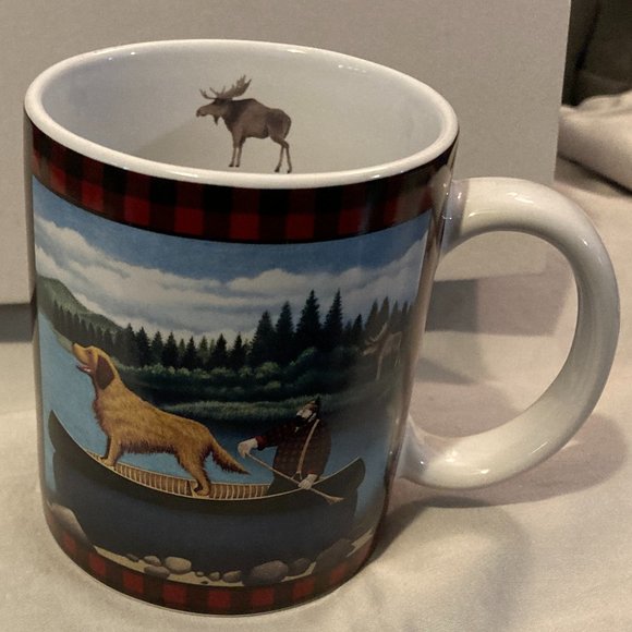 VTG 2003  Lang and Wise Coffee Mug-NORTHWOODS w/Canoeist-Lowell Herrero-4" H-EUC - Picture 1 of 10